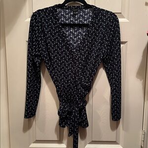 Ann Taylor Elegant Navy Wrap Top